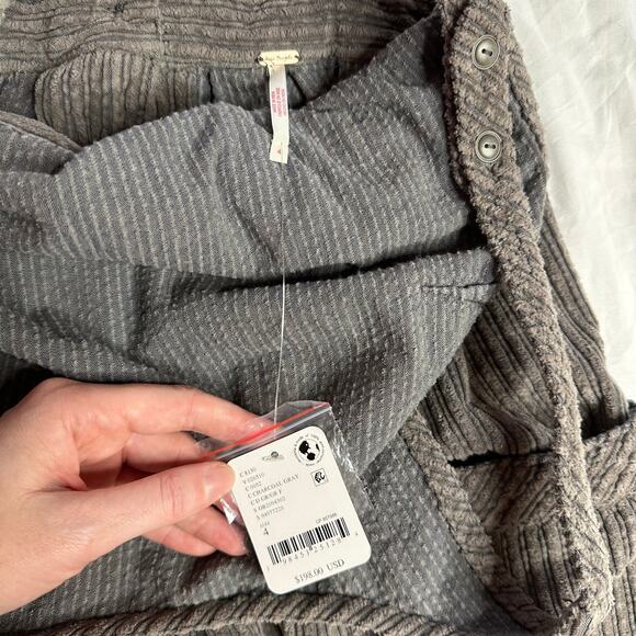 Sz 4 NWT Free People The Other Side Corduroy Midi Dress Gray Boho Cottage Belted - Picture 4 of 10